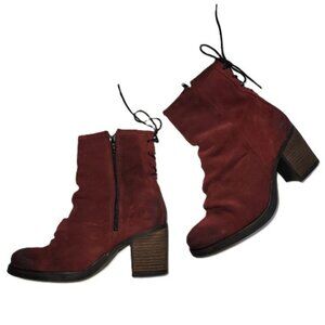 BOS & CO Barlow Suede Lace Up Back Heeled Booties Burgundy Red Size 39EU